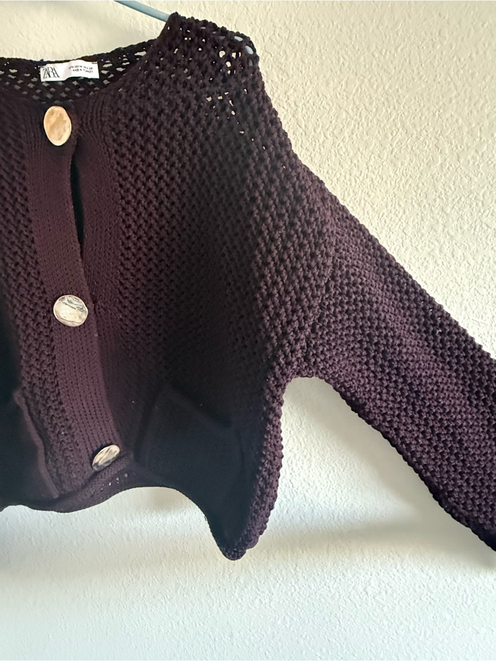 Zara Dark Plum Crochet Button-Up Cardigan - Picture 5 of 6